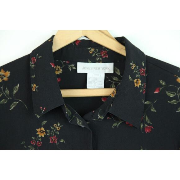 Jones New York Women's 18W Blouse 100% Silk Black Floral Office Cottagecore 90s - Picture 3 of 8